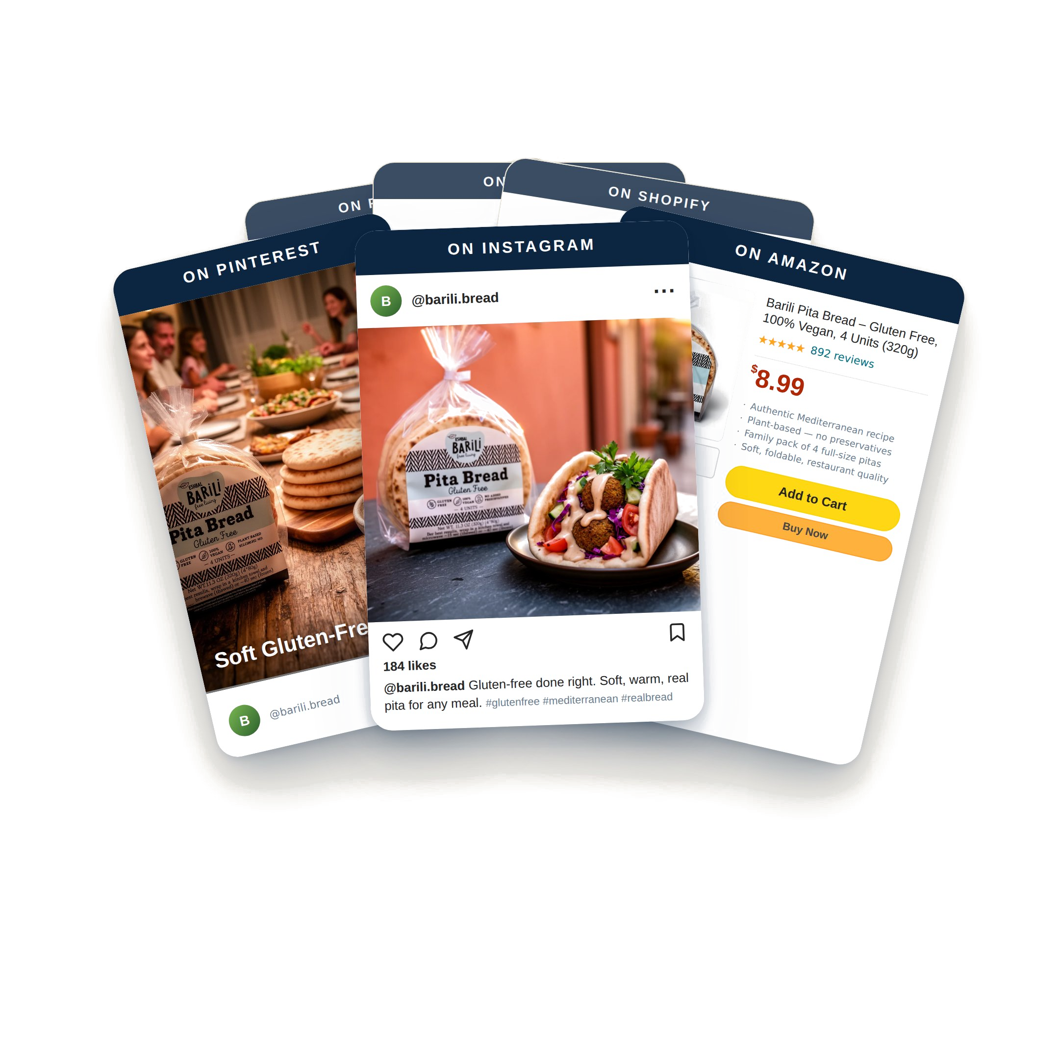 Marketplace + social cards — pita-bread