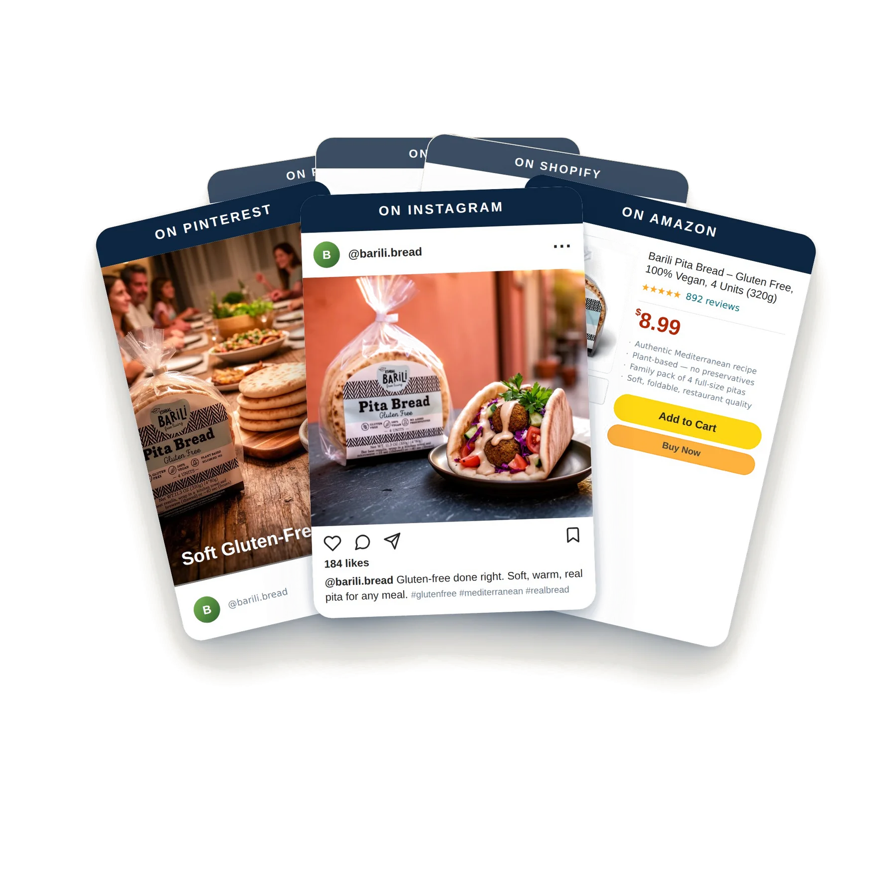Marketplace + social cards — pita-bread